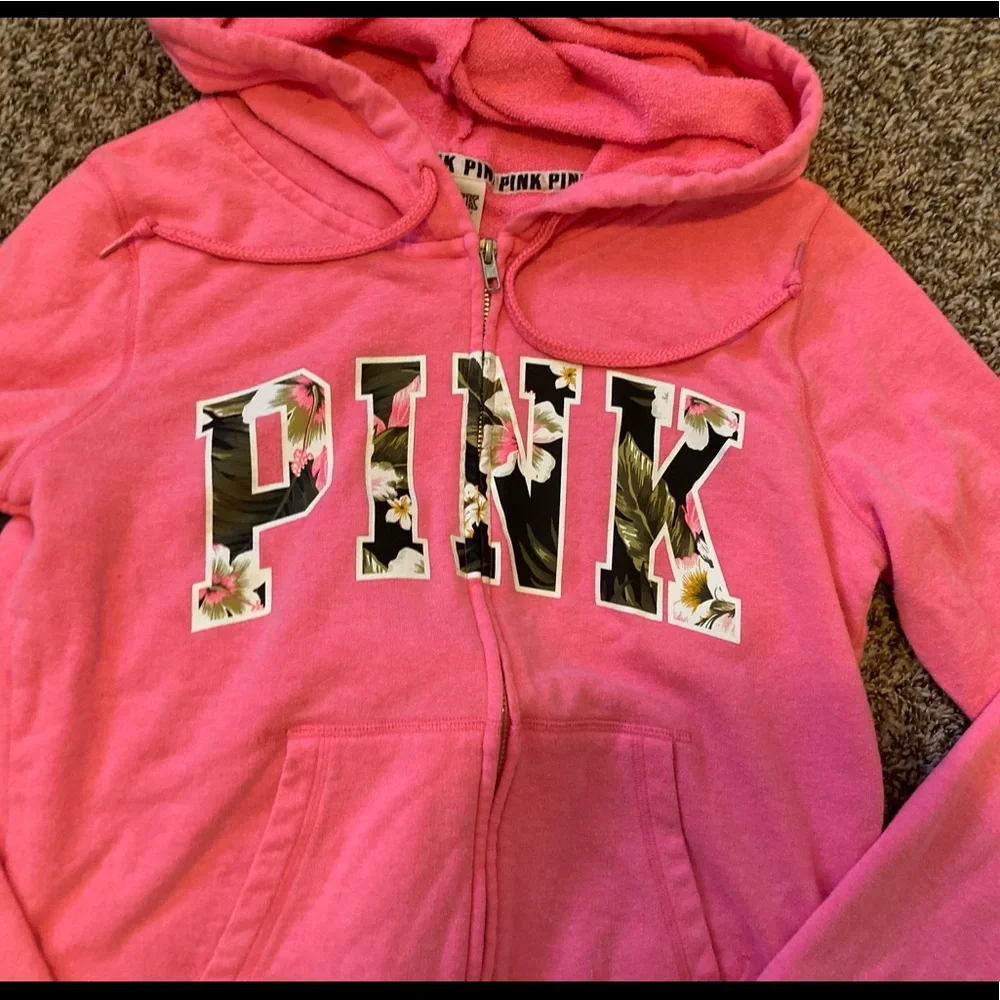 Floral Pink Zip Up Hoodie - Picture 3 of 6